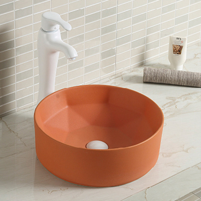 Ровная керамическая круглая раковина Bathroom над тазом мытья встречной столешницы оранжевым
